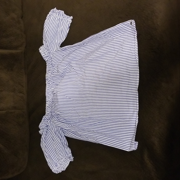 Vineyard Vines Target Women Off The Shoulder Top Shirt Blue White Striped XS - Picture 2 of 6